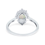 14K White Gold 0.33ct Halo Vintage Round 7mm G SI Natural White Opal Diamond Engagement Wedding Ring Size 6.5