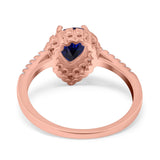 14K Rose Gold 1.42ct Teardrop Pear Halo 8mmx6mm G SI Lab Blue Sapphire Diamond Engagement Wedding Ring Size 6.5