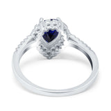 14K White Gold 1.42ct Teardrop Pear Halo 8mmx6mm G SI Lab Blue Sapphire Diamond Engagement Wedding Ring Size 6.5