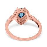 14K Rose Gold 1.42ct Teardrop Pear Halo 8mmx6mm G SI London Blue Topaz Diamond Engagement Wedding Ring Size 6.5