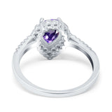 14K White Gold 1.42ct Teardrop Pear Halo 8mmx6mm G SI Natural Amethyst Diamond Engagement Wedding Ring Size 6.5