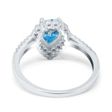 14K White Gold 1.42ct Teardrop Pear Halo 8mmx6mm G SI Natural Blue Topaz Diamond Engagement Wedding Ring Size 6.5