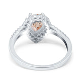 14K White Gold 1.42ct Teardrop Pear Halo 8mmx6mm G SI Natural Morganite Diamond Engagement Wedding Ring Size 6.5