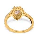 14K Yellow Gold 1.42ct Teardrop Pear Halo 8mmx6mm G SI Natural Morganite Diamond Engagement Wedding Ring Size 6.5