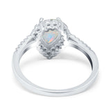 14K White Gold 0.17ct Teardrop Pear Halo 8mmx6mm G SI Natural White Opal Diamond Engagement Wedding Ring Size 6.5