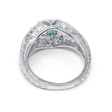 14K White Gold 0.15ct Round Antique Style 5mm G SI Nano Emerald Diamond Engagement Wedding Ring Size 6.5