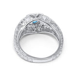 14K White Gold 0.15ct Round Antique Style 5mm G SI Natural Blue Topaz Diamond Engagement Wedding Ring Size 6.5