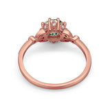 14K Rose Gold 1.34ct Round Art Deco Fashion 7mm G SI Natural Green Amethyst Diamond Engagement Wedding Ring Size 6.5