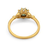 14K Yellow Gold 1.34ct Round Art Deco Fashion 7mm G SI Natural Green Amethyst Diamond Engagement Wedding Ring Size 6.5