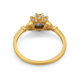 14K Yellow Gold 1.34ct Round Art Deco Fashion 7mm G SI Natural Aquamarine Diamond Engagement Wedding Ring Size 6.5