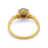 14K Yellow Gold 1.34ct Round Art Deco Fashion 7mm G SI Natural Blue Topaz Diamond Engagement Wedding Ring Size 6.5