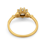 14K Yellow Gold 0.06ct Round Art Deco Fashion 7mm G SI Natural White Opal Diamond Engagement Wedding Ring Size 6.5