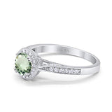 14K White Gold 0.67ct Round Halo 6.5mm G SI Natural Green Amethyst Diamond Engagement Wedding Ring Size 6.5