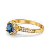 14K Yellow Gold 0.67ct Round Halo 6.5mm G SI London Blue Topaz Diamond Engagement Wedding Ring Size 6.5