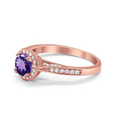14K Rose Gold 0.67ct Round Halo 6.5mm G SI Natural Amethyst Diamond Engagement Wedding Ring Size 6.5
