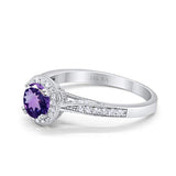 14K White Gold 0.67ct Round Halo 6.5mm G SI Natural Amethyst Diamond Engagement Wedding Ring Size 6.5