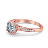 14K Rose Gold 0.67ct Round Halo 6.5mm G SI Natural Aquamarine Diamond Engagement Wedding Ring Size 6.5