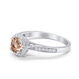14K White Gold 0.67ct Round Halo 6.5mm G SI Natural Morganite Diamond Engagement Wedding Ring Size 6.5