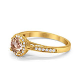 14K Yellow Gold 0.67ct Round Halo 6.5mm G SI Natural Morganite Diamond Engagement Wedding Ring Size 6.5