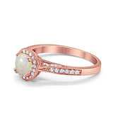 14K Rose Gold 0.21ct Round Halo 6.5mm G SI Natural White Opal Diamond Engagement Wedding Ring Size 6.5