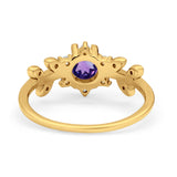 14K Yellow Gold Round Natural Amethyst G SI 1.02ct Diamond Engagement Ring Size 6.5