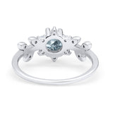 14K White Gold Round Natural Aquamarine G SI 1.02ct Diamond Engagement Ring Size 6.5