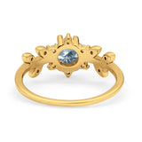 14K Yellow Gold Round Natural Aquamarine G SI 1.02ct Diamond Engagement Ring Size 6.5