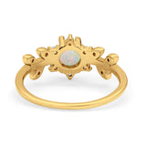 14K Yellow Gold Round Natural White Opal G SI 0.18ct Diamond Engagement Ring Size 6.5