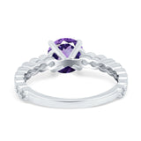 14K White Gold 1.16ct Round 6.5mm G SI Natural Amethyst Diamond Engagement Wedding Ring Size 6.5
