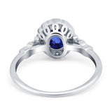 14K White Gold 0.9ct Oval 7mmx5mm G SI Nano Blue Sapphire Diamond Engagement Wedding Ring Size 6.5