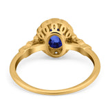 14K Yellow Gold 0.9ct Oval 7mmx5mm G SI Nano Blue Sapphire Diamond Engagement Wedding Ring Size 6.5