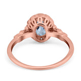 14K Rose Gold 0.9ct Oval 7mmx5mm G SI Natural Aquamarine Diamond Engagement Wedding Ring Size 6.5