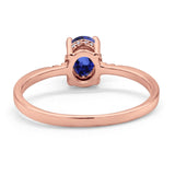 14K Rose Gold 1.28ct Oval 8mmx6mm G SI Nano Blue Sapphire Diamond Engagement Wedding Ring Size 6.5