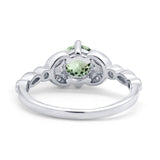 14K White Gold 0.96ct Round Art Deco 6mm G SI Natural Green Amethyst Diamond Engagement Wedding Ring Size 6.5