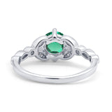 14K White Gold 0.96ct Round Art Deco 6mm G SI Nano Emerald Diamond Engagement Wedding Ring Size 6.5