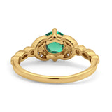 14K Yellow Gold 0.96ct Round Art Deco 6mm G SI Nano Emerald Diamond Engagement Wedding Ring Size 6.5