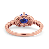 14K Rose Gold 0.96ct Round Art Deco 6mm G SI Nano Blue Sapphire Diamond Engagement Wedding Ring Size 6.5