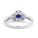 14K White Gold 0.96ct Round Art Deco 6mm G SI Nano Blue Sapphire Diamond Engagement Wedding Ring Size 6.5