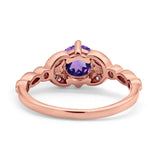 14K Rose Gold 0.96ct Round Art Deco 6mm G SI Natural Amethyst Diamond Engagement Wedding Ring Size 6.5