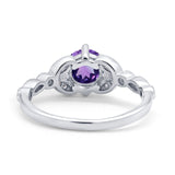 14K White Gold 0.96ct Round Art Deco 6mm G SI Natural Amethyst Diamond Engagement Wedding Ring Size 6.5