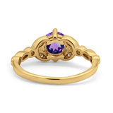 14K Yellow Gold 0.96ct Round Art Deco 6mm G SI Natural Amethyst Diamond Engagement Wedding Ring Size 6.5