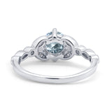 14K White Gold 0.96ct Round Art Deco 6mm G SI Natural Aquamarine Diamond Engagement Wedding Ring Size 6.5