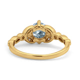 14K Yellow Gold 0.96ct Round Art Deco 6mm G SI Natural Aquamarine Diamond Engagement Wedding Ring Size 6.5