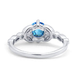 14K White Gold 0.96ct Round Art Deco 6mm G SI Natural Blue Topaz Diamond Engagement Wedding Ring Size 6.5