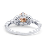 14K White Gold 0.96ct Round Art Deco 6mm G SI Natural Morganite Diamond Engagement Wedding Ring Size 6.5