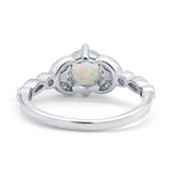 14K White Gold 0.12ct Round Art Deco 6mm G SI Natural White Opal Diamond Engagement Wedding Ring Size 6.5