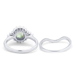 14K White Gold 1.59ct Round Two Piece Halo 7mm G SI Natural Green Amethyst Diamond Engagement Wedding Ring Size 6.5