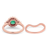 14K Rose Gold 1.59ct Round Two Piece Halo 7mm G SI Nano Emerald Diamond Engagement Wedding Ring Size 6.5