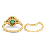 14K Yellow Gold 1.59ct Round Two Piece Halo 7mm G SI Nano Emerald Diamond Engagement Wedding Ring Size 6.5