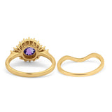 14K Yellow Gold 1.59ct Round Two Piece Halo 7mm G SI Natural Amethyst Diamond Engagement Wedding Ring Size 6.5